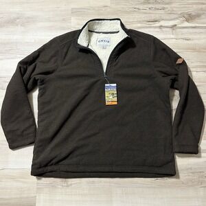 Orvis‎ Men's Brown Sherpa Lined Fleece 1/4 Zip Pullover Sweater XXL